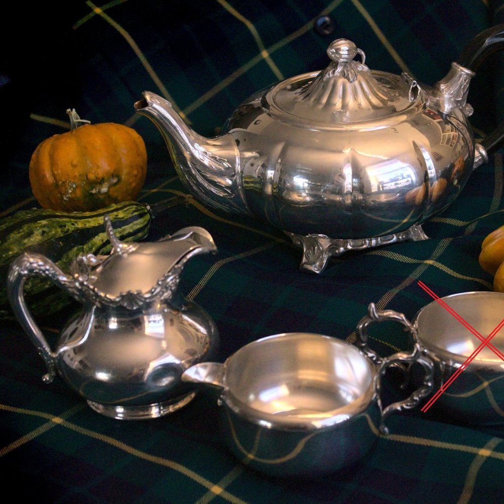 [VIKING PLATE / REED & BARTON] Vintage Silver Pumpkin Tea Set (3 pcs.)